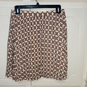 J. Crew Cream A-Line Skirt with Brown Floral Chain Pattern
